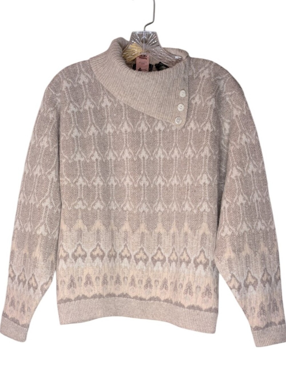 Vintage Jeanne Pierre Fair Isle-inspired sweater asymmetric cowl neckline Large